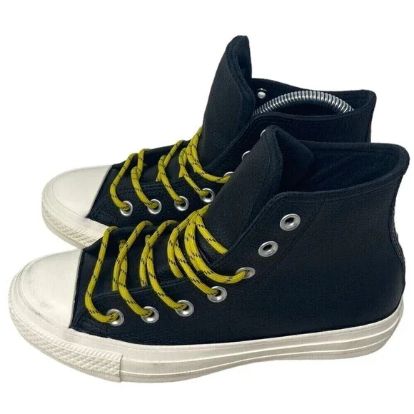 Converse CTAS Hi Shoes Size Men's 4 Women's 6 Leather Black Bold Citron - Picture 6 of 14